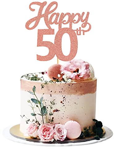 Blumomon 3Pcs Happy 50th Cake Topper Rose Gold Glitter Number 50 Fifty Birthday Cake Pick Decorations for Cheers to 50 Years Old 50th Birthday Wedding Anniversary Party Supplies
