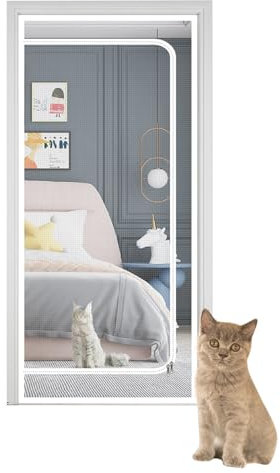 SHRRL Porte moustiquaire renforcée pour chat,Résistante aux animaux domestiques,Avec fermeture éclair,Empêche les chiens et les chats de sortir de la maison,Blanc (convient aux portes de 100x220 cm)