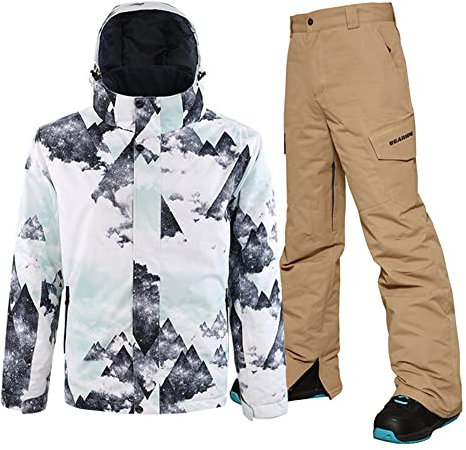 HOTIAN Giacca da sci da Uomo e pantaloni Set, Uomo invernale Calda,Pantaloni Da Sciimpermeabili E Cappotto,per Il Lavoro All'aperto Sci Pesca Equitazione Moto