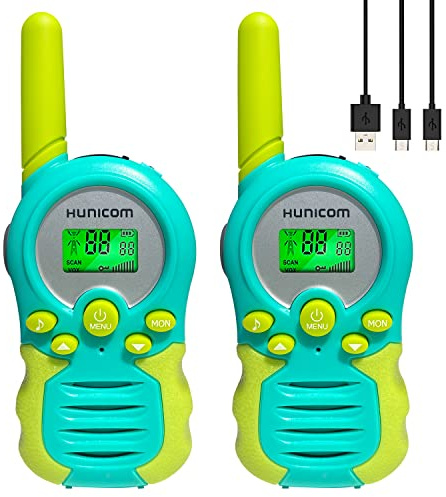 Walkie Talkies Rechargeable for Kids - Boys Girls Electronic Toys Birthday Gifts Two Way Radio with Flashlight Backlit LCD VOX (Chargeable Cyan)