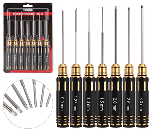 INJORA RC Cacciavite Strumento Chiave 7PCS Strumenti Riparazione RC 0.9, 1.27, 1.3, 1.5, 2.0, 2.5, 3.0 mm Esagono a Brugola Set di Chiavi a Cacciavite per RC Modello Auto Elicottero Drone Barca