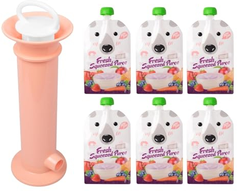 Máquina de Bolsas de Alimentos Bebés con Bolsa de 100 ml, Reutilizable, 6 Unidades, sin BPA, Fácil de Llenar y Limpiar, Ideal para Puré de Frutas, Papilla de Bebé, Yogur, Congelador y Lavavajillas