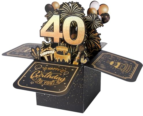BOFUNX Biglietto Auguri 40 Anni Pop Up 3D Biglietto Auguri di Compleanno Regalo Cartolino Happy Birthday, Gadget Compleanno 40 Anni per Famiglia Amica Festa