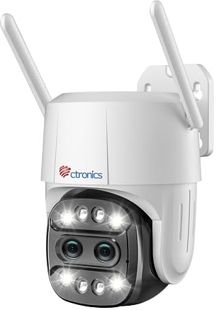 6X Hybrid-Zoom Überwachungskamera Aussen mit Dual-Objektiv, Ctronics PTZ WLAN IP Kamera Outdoor, Auto-Tracking mit Auto-Zoom, Menschenerkennung, 355°/90° Schwenkbar, Farbnachtsicht, 2-Wege Audio, IP66