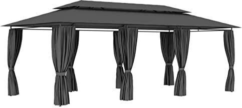 Festnight Garten Pavillon Pergola 6x3 m, Pergola Wasserdicht Sonnendach mit Schiebedach, Vorhängen, Gartenpavillon Mit Markisenschutz für Garten Terrasse, UV Beschattung, Anthrazit