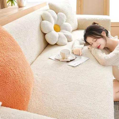 Sofabezug Elastischer Sofabezug Plüsch-Stoff Hohe Elastizität Sofaschoner Bezug für L-Sofa Kissenbezüge Ersatz (Farbe : Weiss, Größe : 1-Sitzer (90–140 cm))