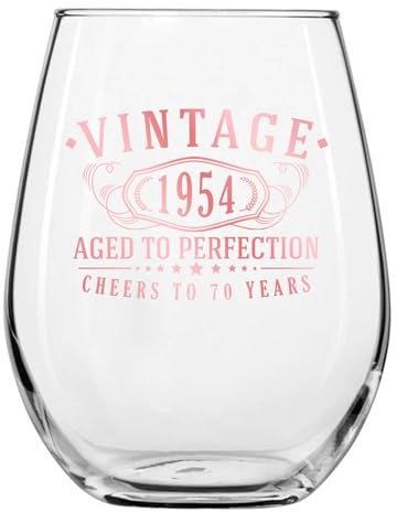 Weinglas ohne Stiel aus dem Jahr 1954, Rotgold, bedruckt, ca. 480 ml, Geschenk zum 70. Geburtstag, für Damen und Herren, 70 Jahre drehende Frau, Dekoration, Jahrestag, Geburtstag, Partygeschenke,