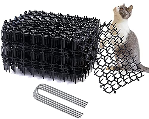 20 Stück 15.5cm*20 cm Katzenschutzmatte Dornengitter mit Spitzen mit 20 Nägeln für den Garten, Hundematte, Dornengitter Tier-Barriere, Kunststoff Netz für Wildtiere