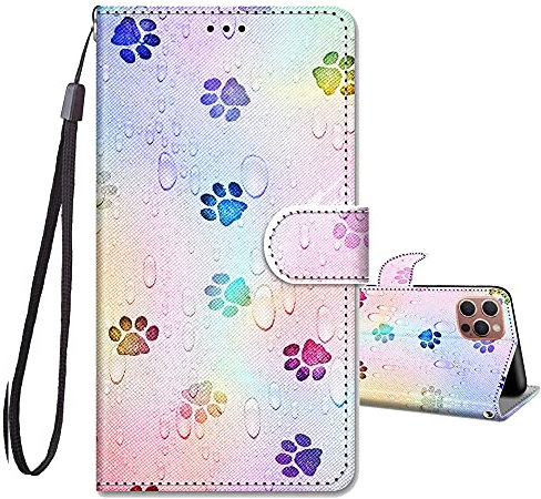 JRIANY Case for iPhone 15 Pro 6.1-Inch, PU Leather Wallet Case with Card Holder Cute Pattern Animal Design Magnetic Shockproof Cover Flip Case Compatible with Apple iPhone 15 Pro - Pawprint