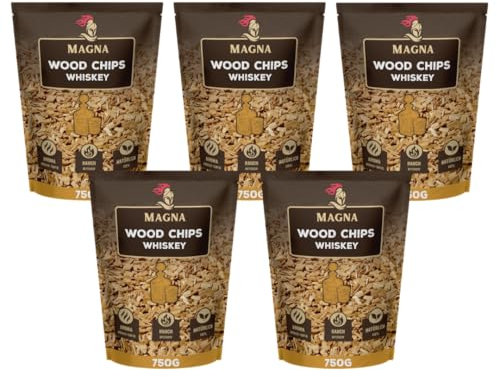 Magna Premium Wood Chips Set - 3,75 KG - Räucherchips, Smokerchips - 100% Natürlich - für Holzkohlegrill, Elektrogrill, Gasgrill in Räucherbox (Holz (Whiskey))