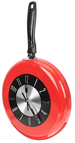 Yardenfun Nordische Metall Pfannen Wanduhr Rot Kreative Küchenuhr Ohne Batterie Leise Robust Und Installieren Dekorativ Für Wohnzimmer Büro Und Kinderzimmer Geeignet