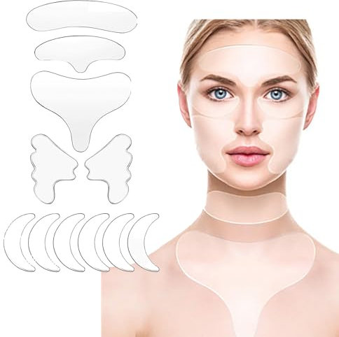 MKNZOME Cerotti Antirughe, 11 Pz Adesivi Antirughe per il Viso in Silicone Riutilizzabili per Riduzione de Rughe e Levigatura, Strisce per la Rimozione de Rughe per Fronte Occhi Guancia Collo e Petto