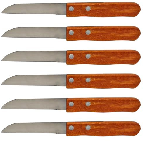 Acan Tradineur - Pack de 6 Cuchillos patateros, Cuchillo mondador, pelar Patatas, Hoja de Acero Inoxidable y Mango de Madera, Cubiertos clásicos, Aptos para lavavajillas - 17,5 cm