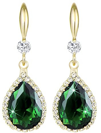 Linawe Emerald Green Earrings for Women Trendy, 14K Gold Imitation Diamond Rhinestone Cubic Zirconia Crystal Earrings, Teardrop Birthstone Lime Green Earrings, Wedding Jewellery Set