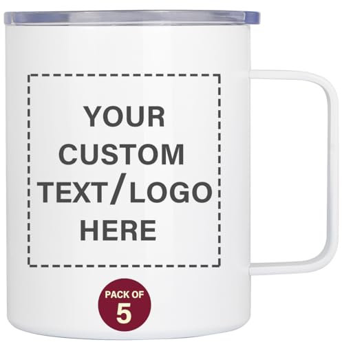 Benlasen Personalised Mug with Lid 12oz Custom Photo Text and Logo Stainless Steel Coffee Cup Double Wall Vacuum Insulated White Customised Gift for Mothers Fathers Day Birthday Wedding (5, 12oz)
