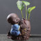 Obelunrp Planter Bouddha Planter, 9,6 cm Ornement en céramique Bouddha Planter, Petit décor de Bureau de Fleur de Moine, Figurine Bouddha pour décorations de Bureau à Domicile