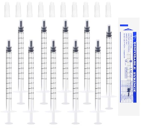 Shirune 50 Stück 1 ml Kunststoff Spritzen mit Kappen (ohne Nadeln), 1 ml Spritze zum Nachfüllen und Messen von Flüssigkeiten, Haustierfütterung (50PCS)