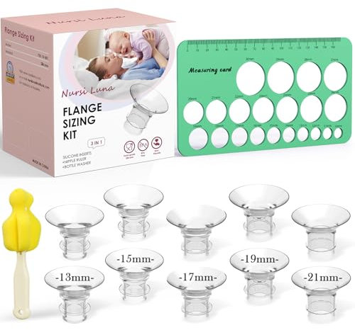 Nursi Luna Flange Sizing Kit 3 in 1 with 10PCS Flange Inserts 13/15/17/19/21mm, Silicone Breast Pump Flanges Insert Kit for 24mm Electric Breast Pump, Pumping Breastfeeding Essentials Kit for New Mom