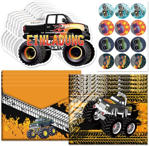 CYZJPRVN Einladungen,12 Einladungen Auto Einladungskarten Kindergeburtstag, Kindergeburtstags Party Einladungen, Cartoon Geburtstag Einladungskarten Set für Themed Party