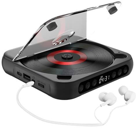 summina CD Player BT Music Player CD Runner with Headphones and Dustproof Cover 6 Modes A-B Repeat Timer Remote Control External Playback Function Portable Home Desktop CD Player (Black)