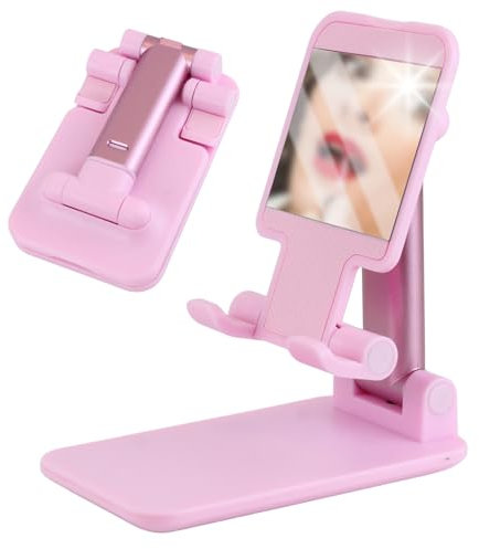 ISS2 STORE ®️ Soporte Móvil Rosa NO Lleva Espejo. Pegable - Soporte telescópico Extensible hasta 72º. Válido para Todas Las Marcas |pegable para Llevar a Cualquier Parte. (Rosa)