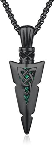 MEDWISE Pfeilspitze Schwarz Kette Herren S925 Sterling Silber Keltische Kette Pfeil Anhänger Malachit Halskette Keltische Schwarz Schmuck für Herren Sohn Männer Papa Damen Weihnachts Geschenke