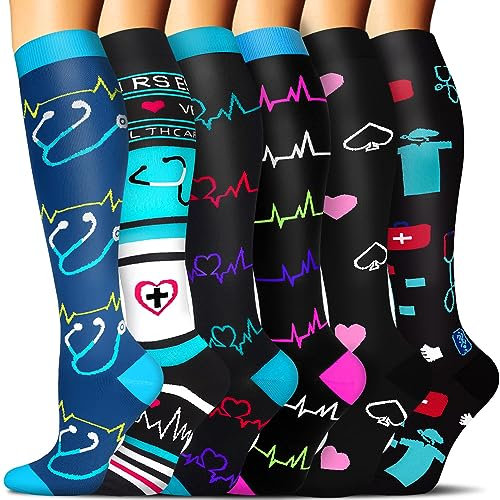 6 Paar Kompressionsstrümpfe für Damen und Herren, Bunte Kompressionssocken Stützstrümpfe für Laufen, Sport, Flug, Reise, Radfahren.05-multi-6 Paar L/XL