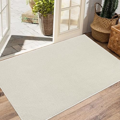 USTIDE Rustikaler Sisal-Teppich, weiß, natürlich, kleiner Teppich, rutschfest, waschbar, kein Schuppen, Jute-Optik, für Eingangstür, 80 x 120 cm