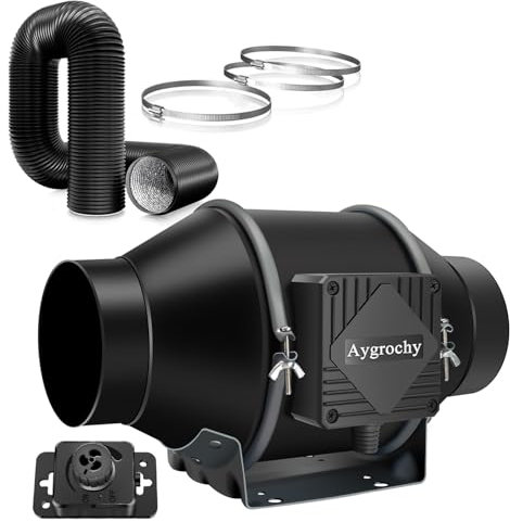 Aygrochy 100mm Abluftset, Drehstrom Ec Motor Rohrventilator Komplettset, Lüftungsset mit Drehzahlregler, Abluftschlauch, Belüftungssystem für Growzelt, Growbox, Gewächshaus, Hydroponik