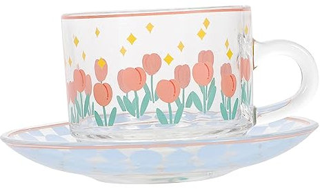 LALADEFIEE 1 Juego taza de té de la tarde con platillo kit de taza de café tazas de café taza de café para bebida tazas de desayuno tazas y platillos de té taza de leche casera Vidrio