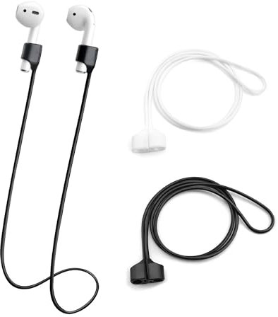 Desenda 2 PCS Magnetic Anti-Lost Straps Soft Silicone Wireless Earbud Lanyards for Sports Running (Black and White)