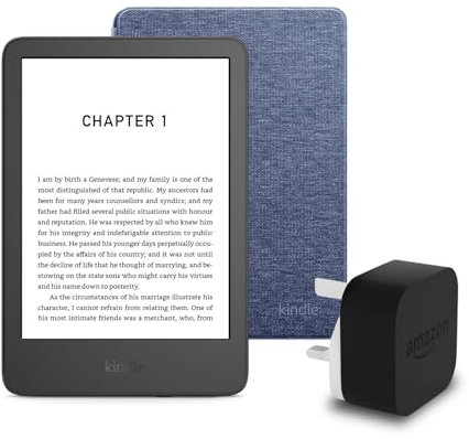 Kindle (2024 Release) 16 GB with ads, an Amazon Fabric Cover and an Amazon Powerfast 9W Power Adapter
