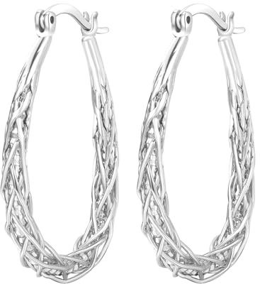 Senteria Sterling Creolen Silber für Damen Silber Oval Creolen Hypoallergene Leichtgewicht Dicke Twist Silber Ohrringe