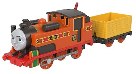 Mattel Thomas & Friends, batteriebetriebene Spielzeuglok, Klassische, batteriebetriebene Nia-Lok und Frachtwaggon, Fantasiespielzeug für Kinder im Kindergartenalter, JGF97