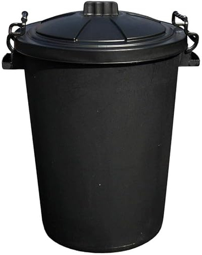 Garden Bin 50L – Heavy Duty Plastic Dustbin with Clip Lock Lid, Bright Coloured Indoor & Outdoor Rubbish Bin, 50L Litre Waste Container, Versatile Trash Can for Home, Black, Pack of 2