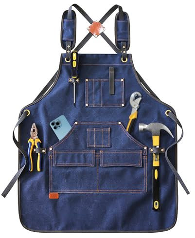 DTXIAQIAO Men's Woodworking Apron with 9 Tool Pockets, Durable Heavy Duty Canvas Work Apron with Adjustable Straps, Blue, 30 inches high x 25 inches wide
