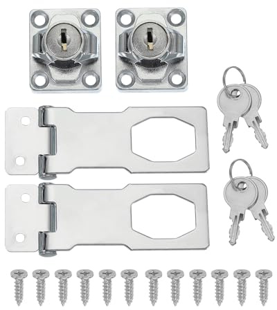 sourcing map Twist Knob Keyed Hasp Locks Safety Packlock Clasp Hasp Latches with Keys & Screws 3 Inch for Window Barn Drawer Cabinet Garage Closets Doors (Pack of 2, Silver)