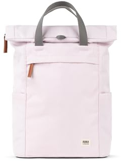 ROKA London Finchley A Medium Recycled Canvas (Transcendent Pink) | Roll top backpack with spacious storage, padded laptop sleeve, side bottle pockets, secret pocket and adjustable straps