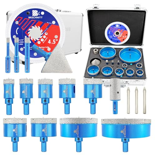 BRSCHNITT Kit di sega a tazza diamantata per piastrelle con punta pilota - (6-100mm) Punta diamantata a secco per foratura con albero triangolare e lama per piastrelle in porcellana, ceramica, pietra