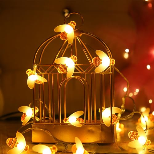 ENLACE Biene Lichterkette, 3M 20 LED Lichterkette Bienen Deko Batteriebetrie, Bienenlichterketten für Außen & Innen, Bienen Dekoration für Garten Hochzeit Party Weihnachten Geburtstagsdeko