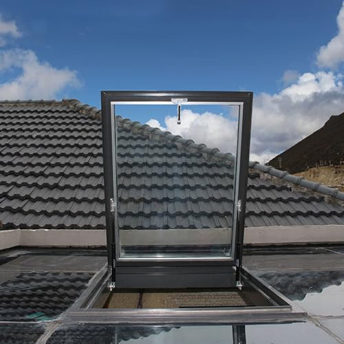 Cxllisionary Ersatz von Kellerfenstern - Dachfenster für Wintergärten mit gehärtetem Glass - Handbedienung für Dachfenster im Dachboden, Zeltgarage und Notausgänge(80°,LxW 65x90cm/25.6x35.4in)