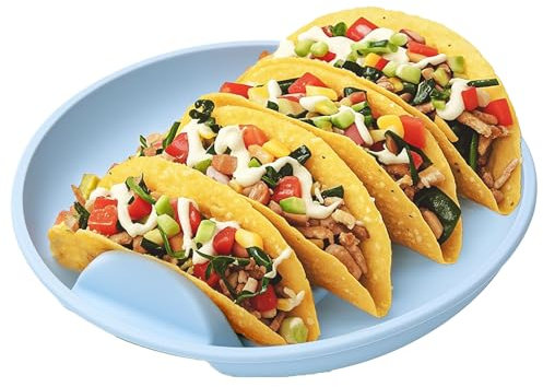 Silicone Taco Holder Plates with Dividers – Non-Slip Reusable Taco Serving Tray for Soft & Hard Tacos, Microwave & Dishwasher Safe Taco Stands for 4 Tacos