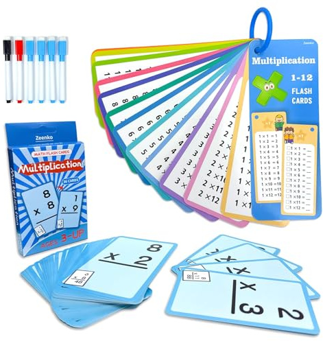 Lernkarten Mathe, 1x1 Lernen Spiel, Einmaleins Kartenspiel, 51 Pcs Multiplikationskarten, Lernkartenspiel Kinder, Mathematik Lernkarten mit 6 Löschbaren Stiften für Kinder ab 5 Jahren