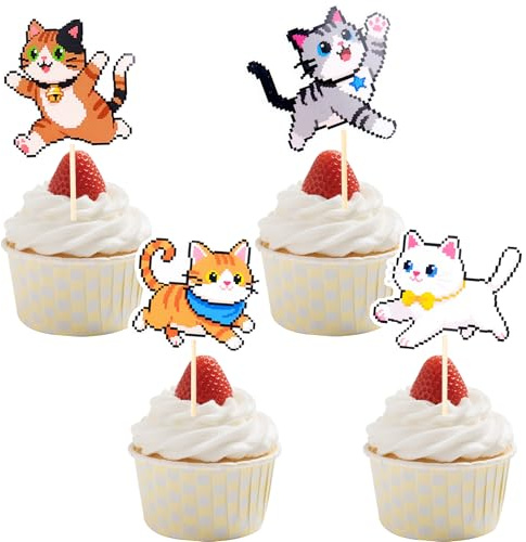 Gleevio 24 Stück Cupcake Topper Katze Muffin Deko, Tortendeko Katzen, Kuchen Deko Katze, Katzen Tortendeko Geburtstag für Themen Party Dekorationen, Junge & Mädchen, Pet