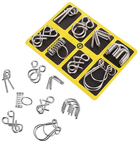 KOMBIUDA Ensemble de 8 Anneaux de Puzzle en Acier Inoxydable pour Adultes Cognitif Jouet Interactif Déverrouillage Amateurs de Jeu de Démêlage Traditionnel Chinois