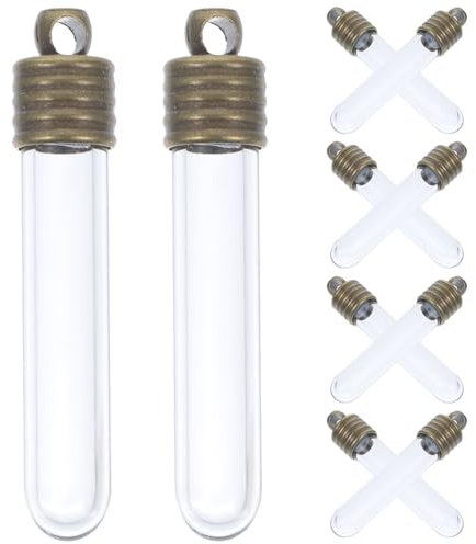 Levemolo 10pcs Tube Glass Wish Bottles with Caps Handcrafted Mini Jars for Potpourri DIY Necklaces and Decorative Use Height Clear