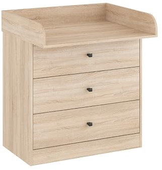 KOMTO Wickelkommode mit Schubladen - Baby Kommode mit Wickelaufsatz, Wickeltisch, Wickelschrank mit abnehmbarer Wickelsatz Sonoma Eiche | Lulliblox M3
