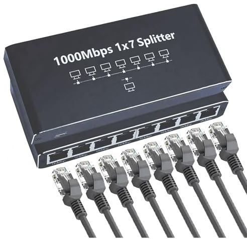 Ethernet Splitter | Multiport Internet 8 Ports - High Speed Ethernet Adapter 1000Mbps Plug and Play for Computer Office Home Wall TV Portable Commercial