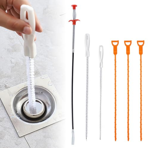 6PCS Reusable Drain Unblocker Tool,Flexible Claw Grabber,Multifunctional Drain Clog Remover Kit,Multiple Sizes Pipe Cleaner Brush for Washbasin,Sink,Toilet,Kitchen,Shower Hair Plughole Blockages
