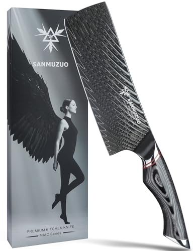 SANMUZUO Japanisches 18 cm Nakirimesser – Professionelle Küchenmesser – Japanisches Usuba-Messer – Schwarzer Damaststahl mit ergonomischem Griff – Miao Serie